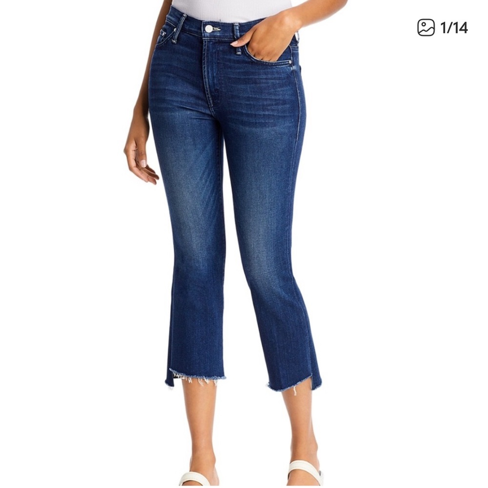 MOTHER Insider Cropped Step-Fray Jeans in Deep Blue